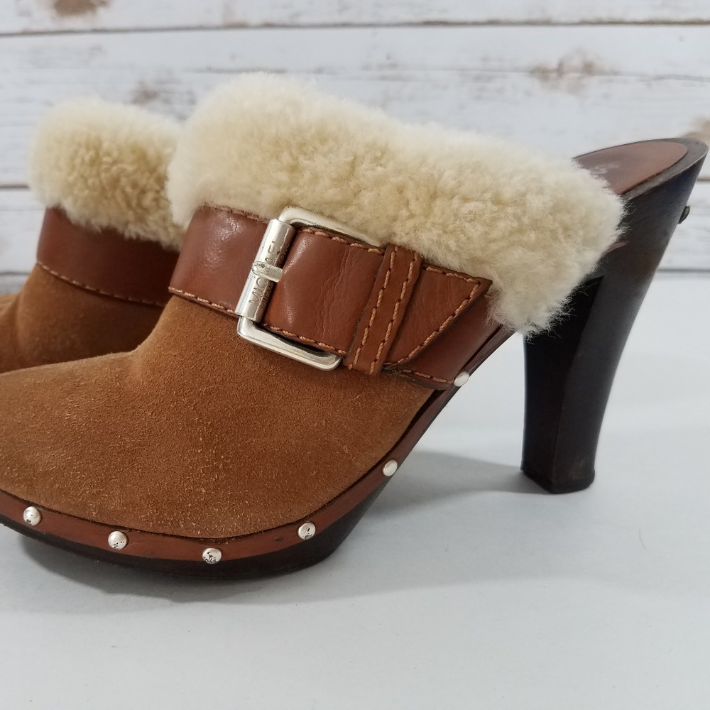 Michael Kors studded suede and fur clogs size 8.5