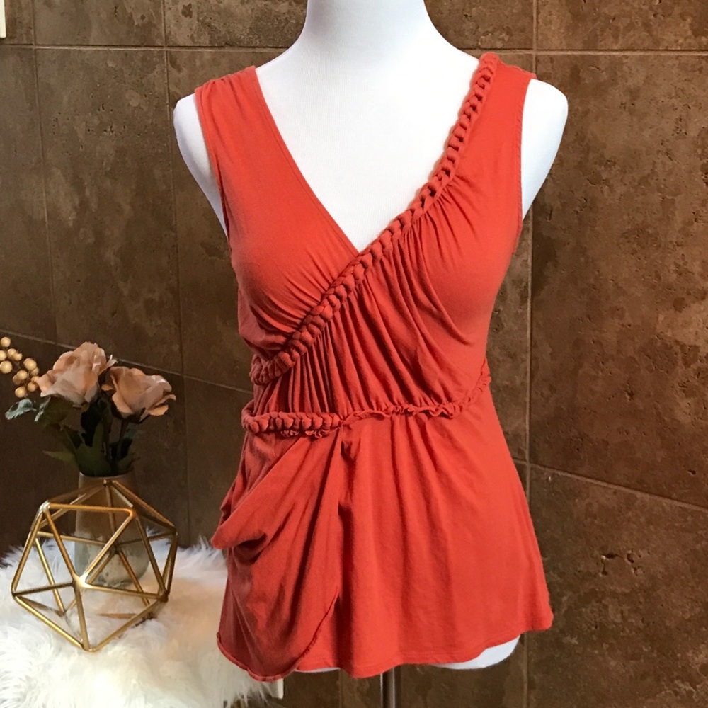 Anthropologie Braided and Ruched Tank Top Orange M
