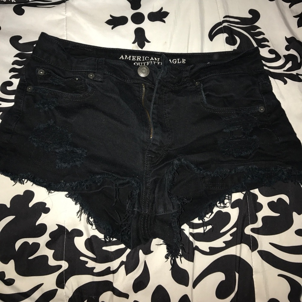 American eagle black ripped shorts