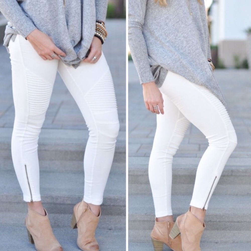 PLUS White Moto Leggings