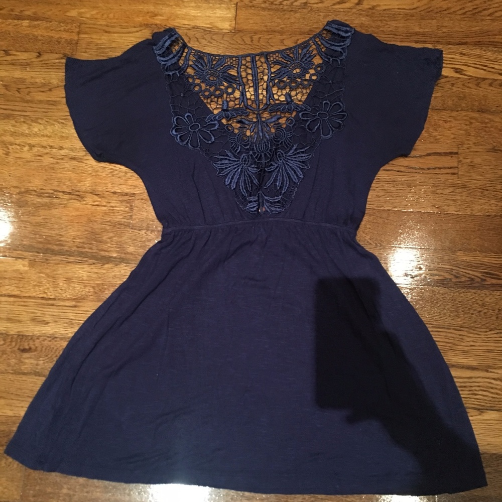 Blue Rosebud dress with lace back