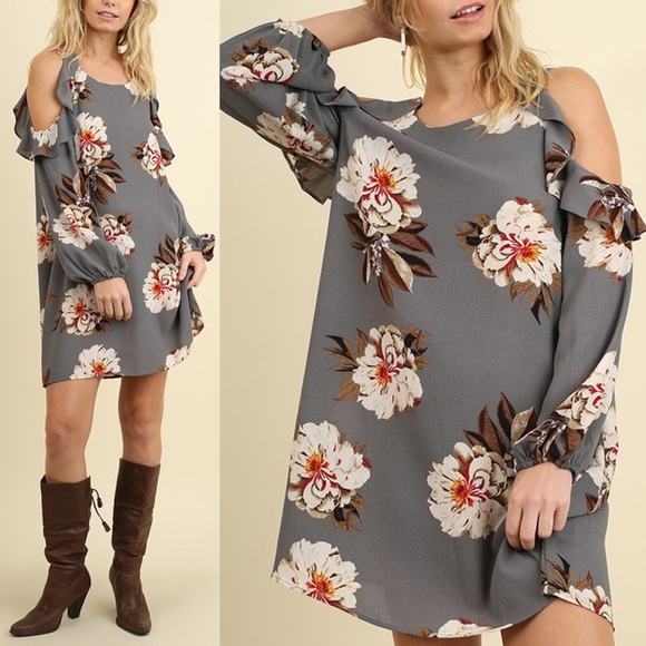 AMANDA Open Shoulder Floral Dress - RED - Picture 3 of 4