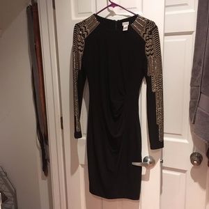 Black Cache Long Sleeve Dress Gold Studs Detailing