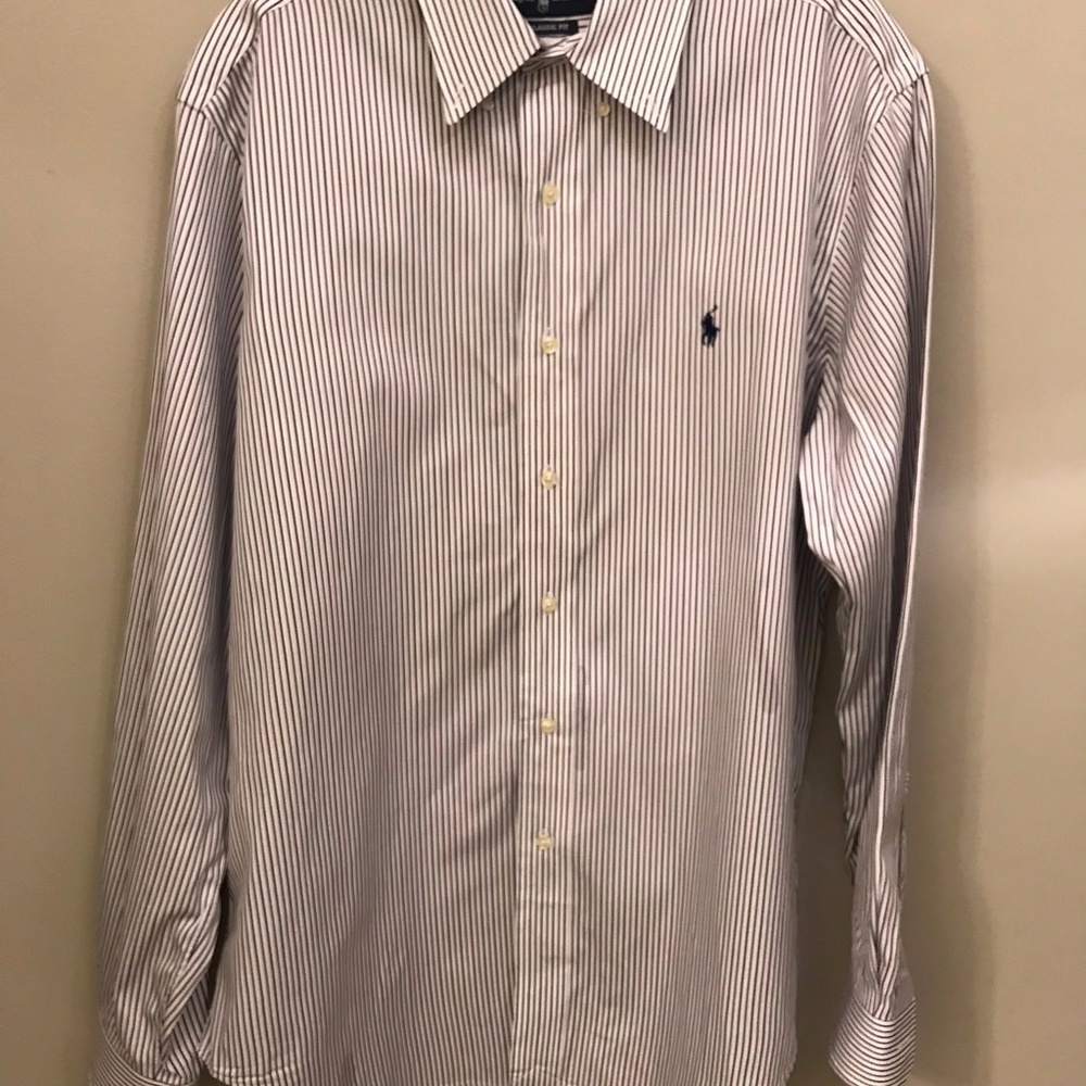 Polo Button Down White Striped Shirt