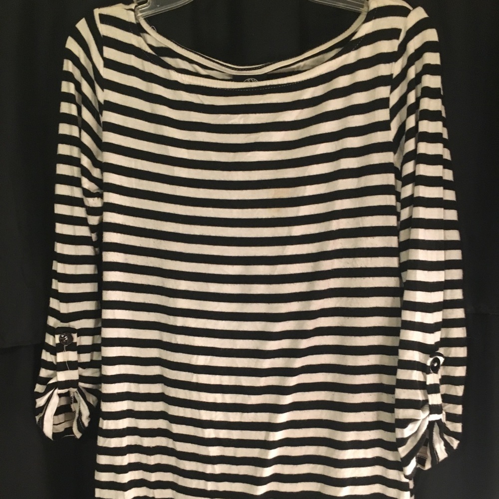 Women’s black and white stripped shirt.