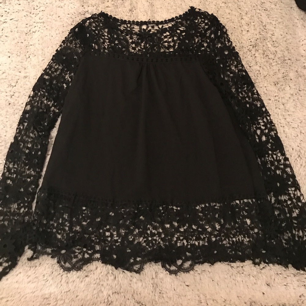 Black blouse with lace sleeves