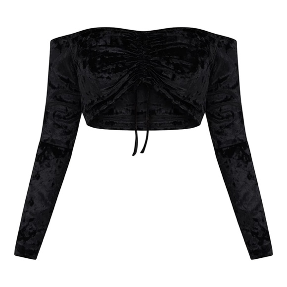 PRETTYLITTLETHING Black Velvet Ruched 2 Piece - Picture 4 of 6