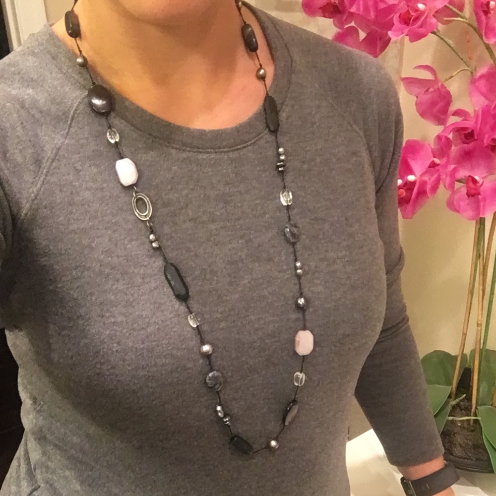 Long black stone necklace