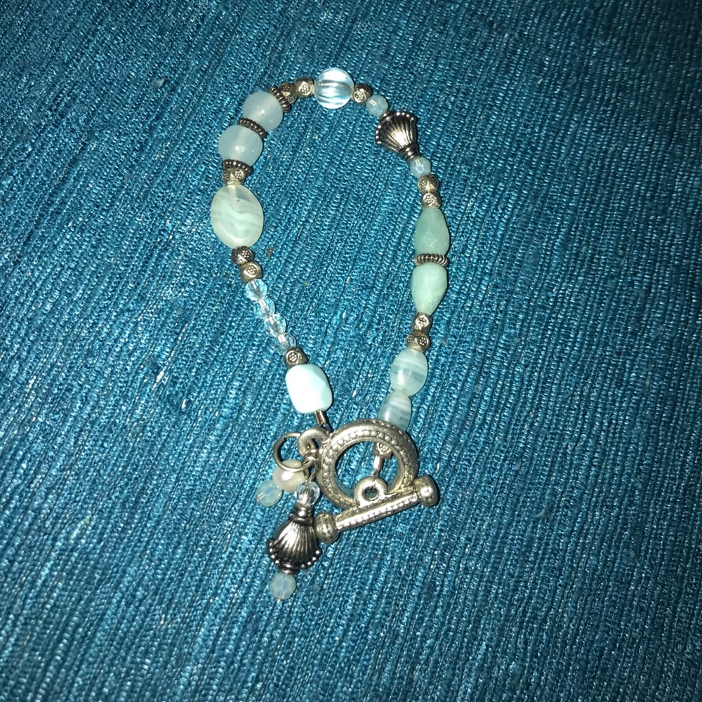 Light blue and silver beaded bracelet