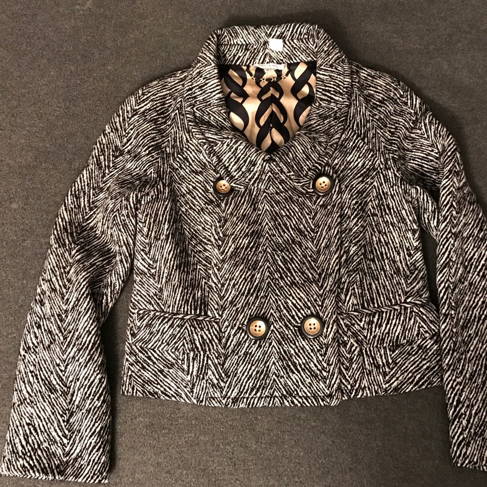 Carven black white chevron double breasted jacket