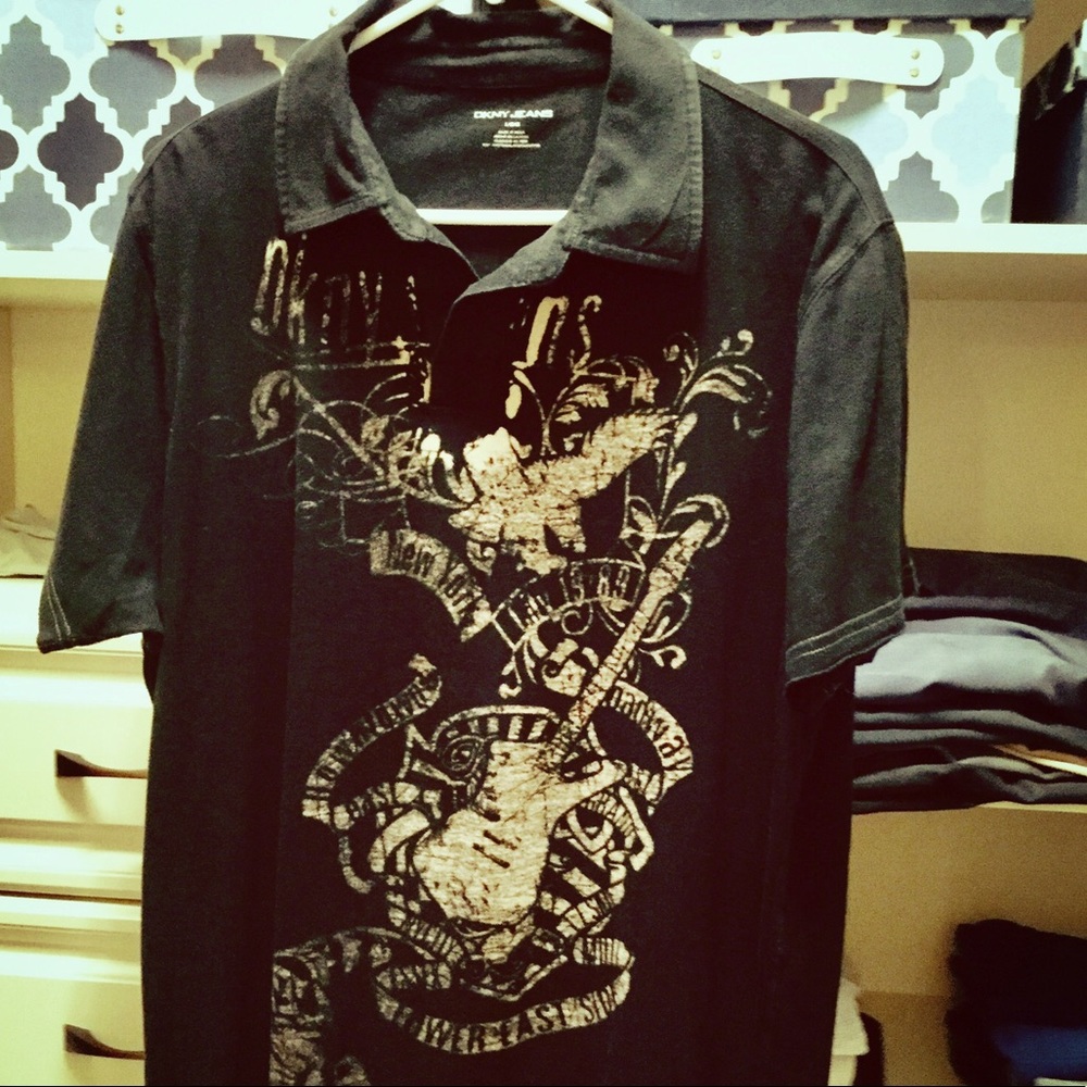 SOLD HP Men Style Party” DKNY Guitar 🎸 Polo Shirt