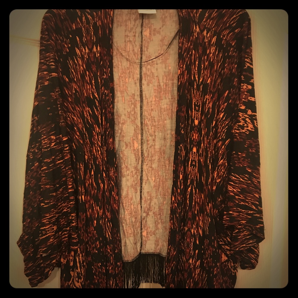 Black printed fringe cardigan