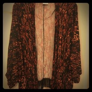 Black printed fringe cardigan