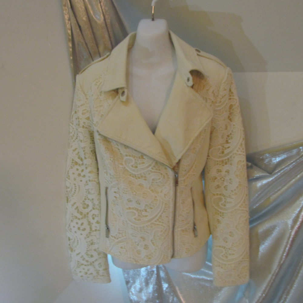 Lace And Leather White Biker Jacket