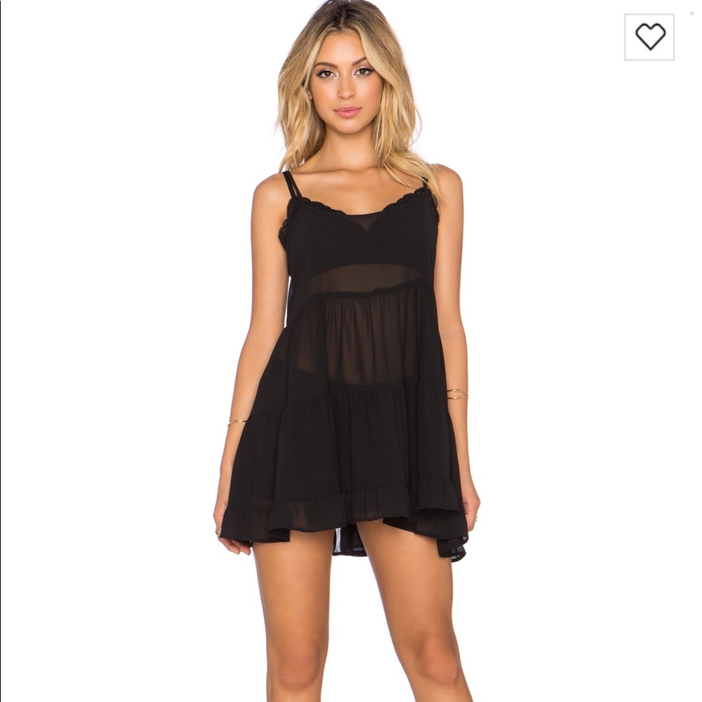 Revolve Lisakai Black Ruffle Sheer Chiffon Dress