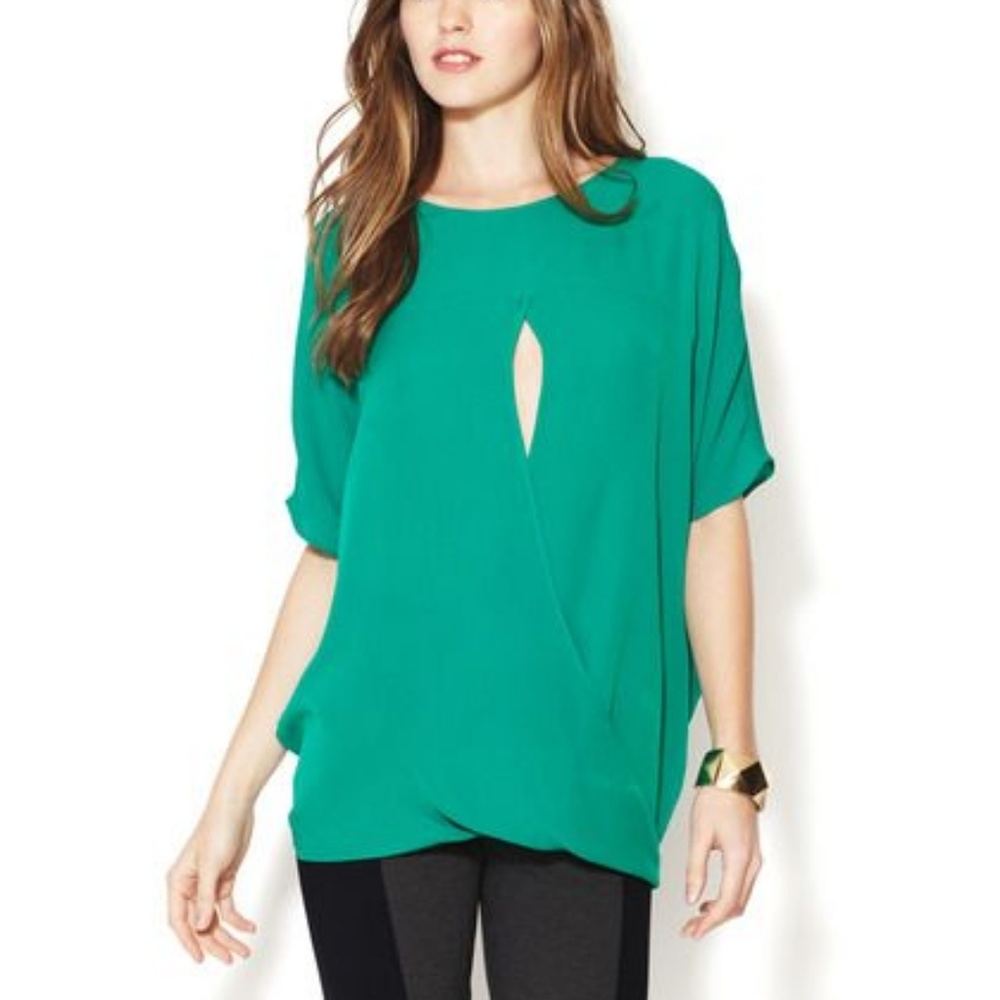 100% Silk Keyhole Blouse in Emerald Green