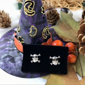 💰Black Crystal Silver Tone Skull Stud Earrings
