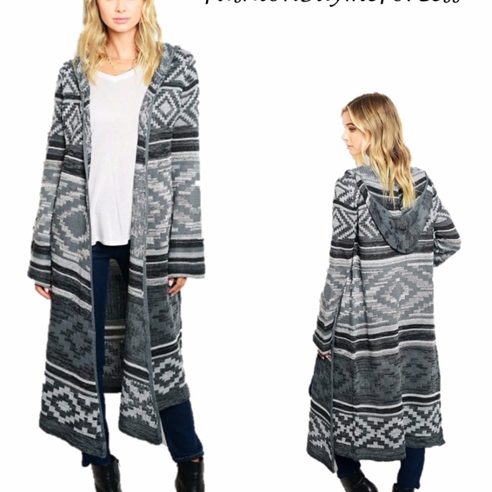 Hippy Long Drape Open Hooded Sweater Cardigan Coat