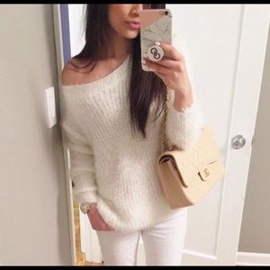 Winter white cozy off the shoulder sweater