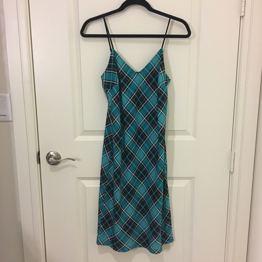 Michael Kors Plaid Slip Dress in Island Blue