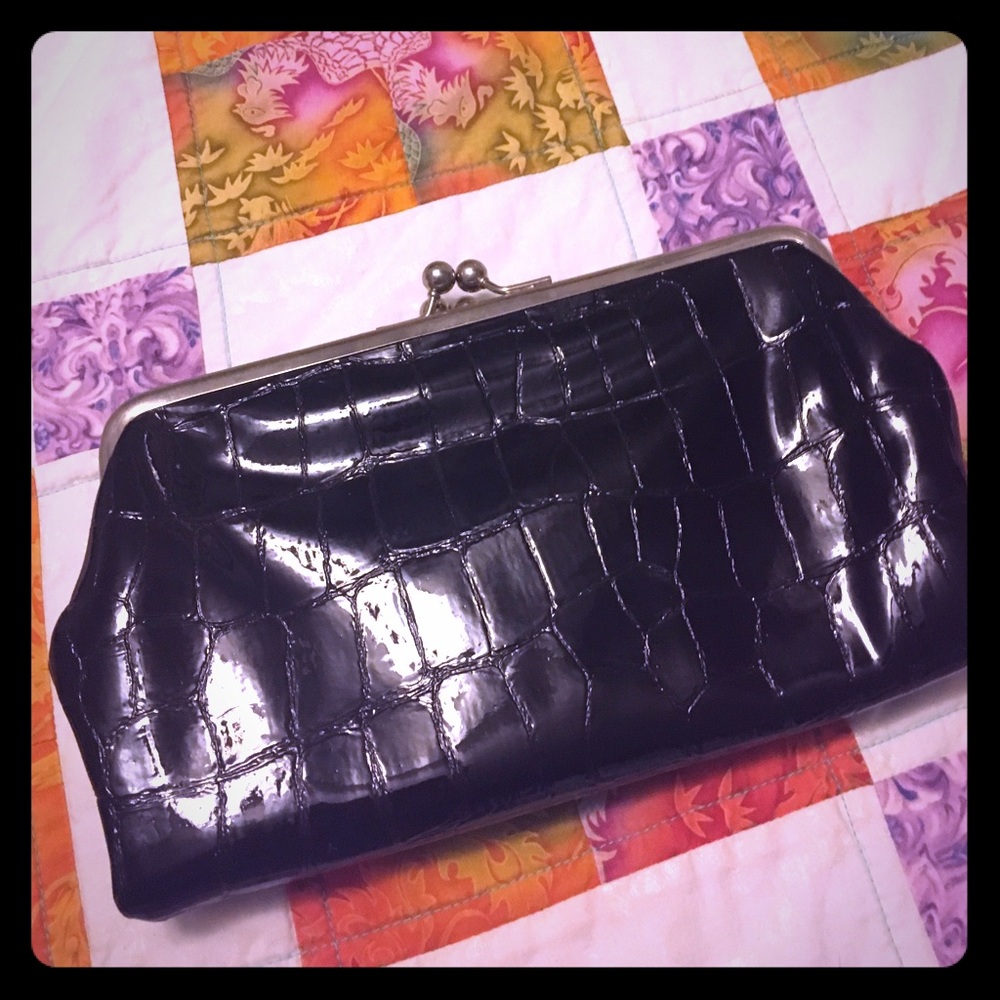 Black faux gator clutch