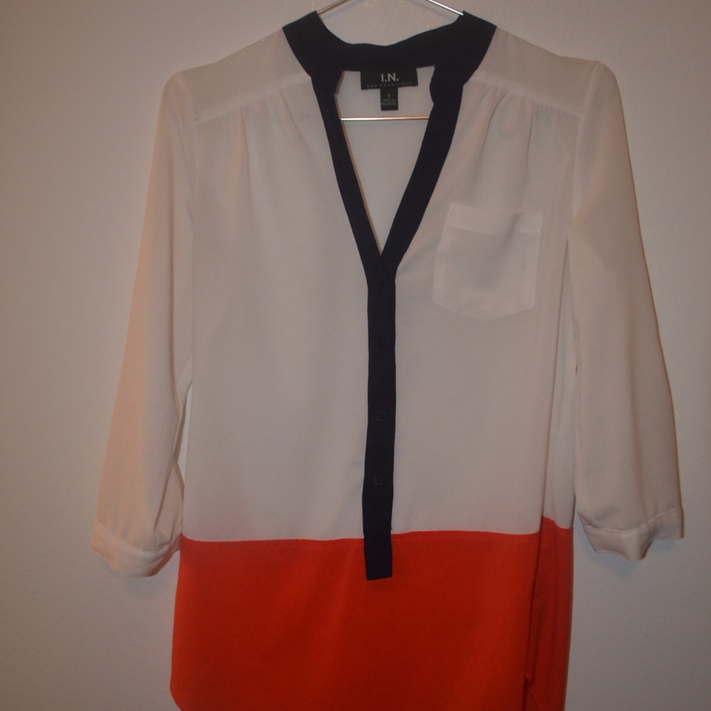 Orange, White, and Navy Blouse