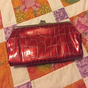 Deep red faux gator clutch