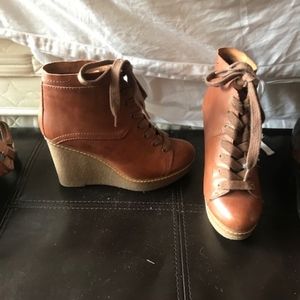 Wedge Lace-up Leather Boots