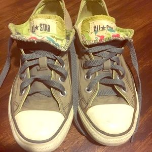 Dark Green Converse - lime/pattern tongue