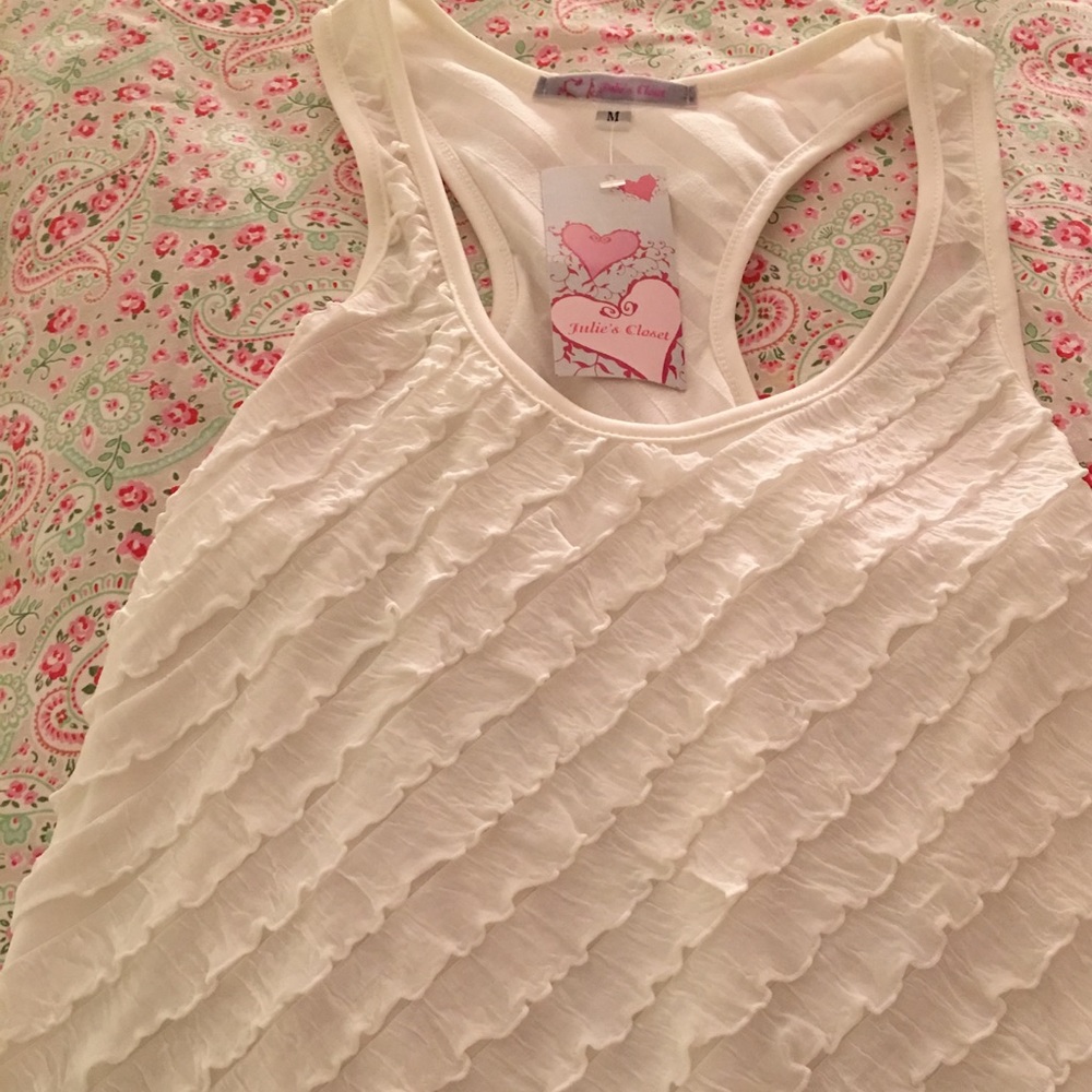 White Ruffle Sleeveless Top!
