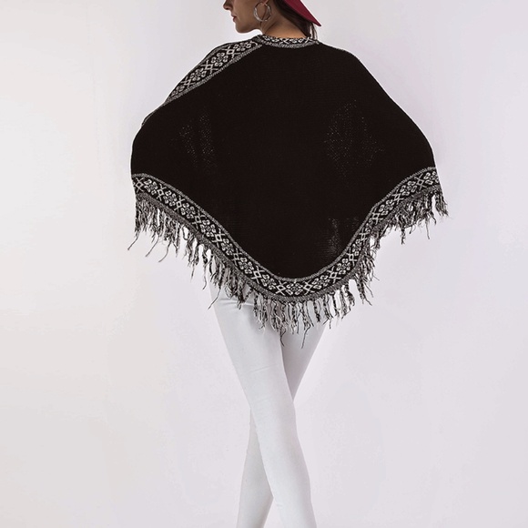 Womens Cozy Fringe Poncho One Size - Picture 6 of 8