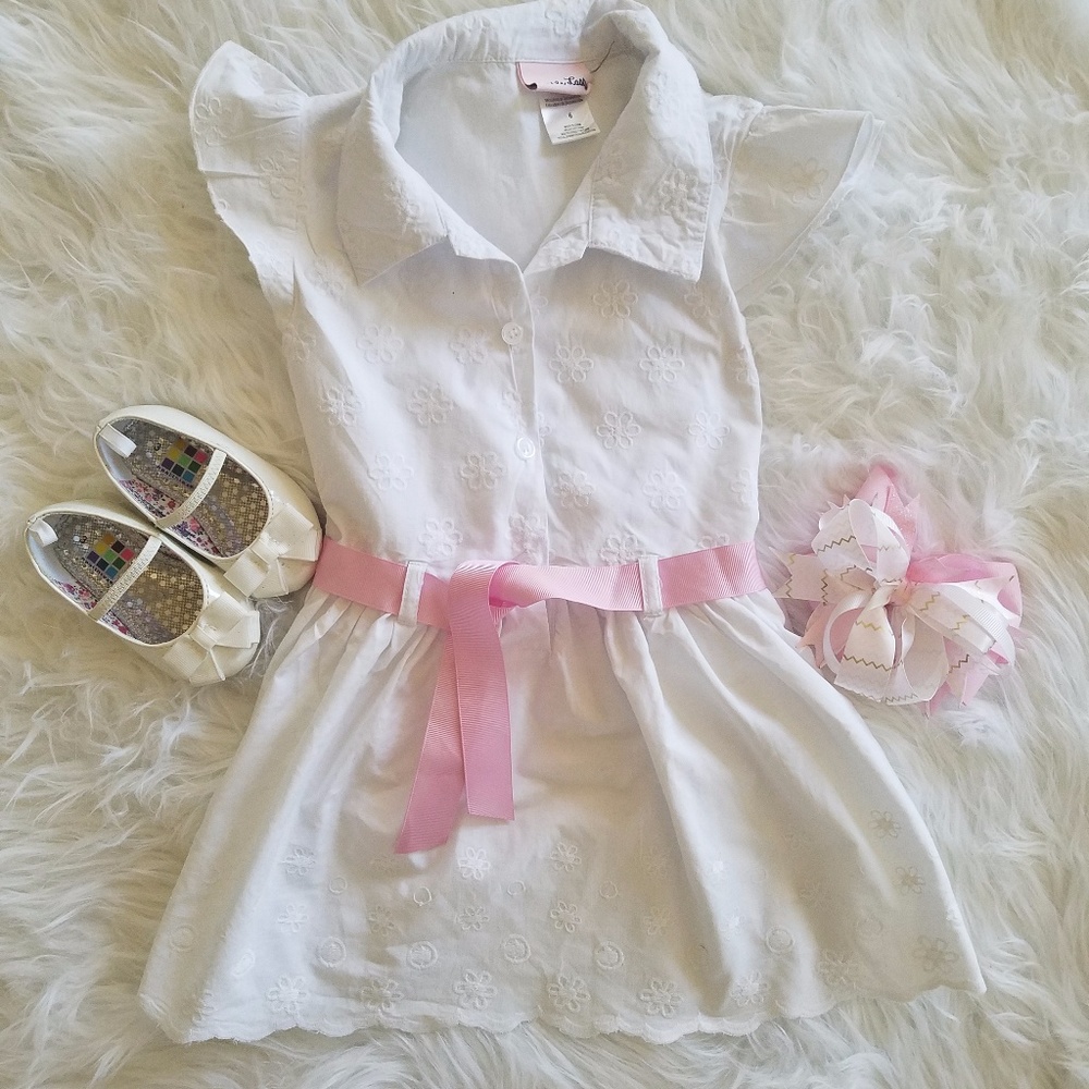 Little Lass White embroidered Flowered Dress