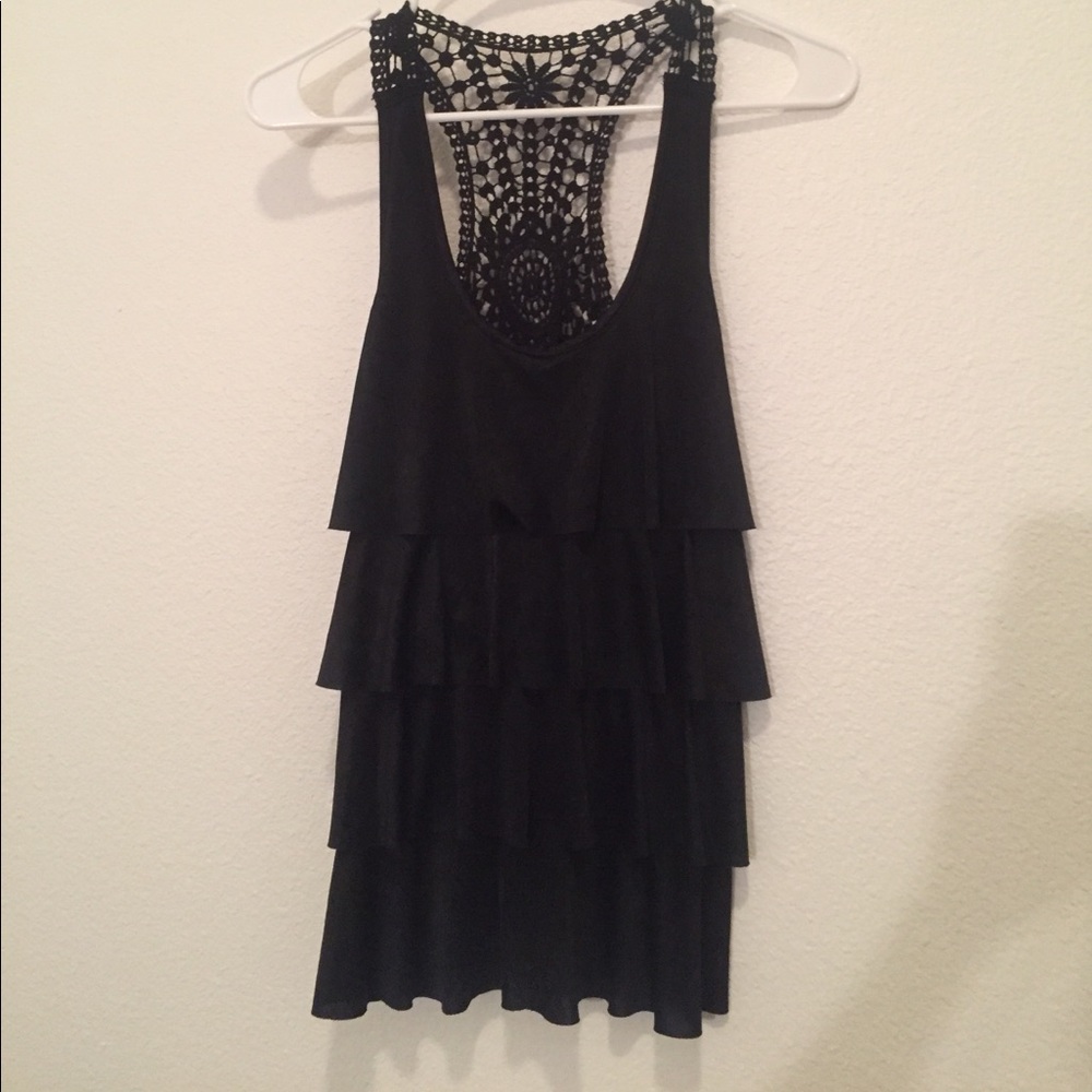 Black ruffle and lace tank top