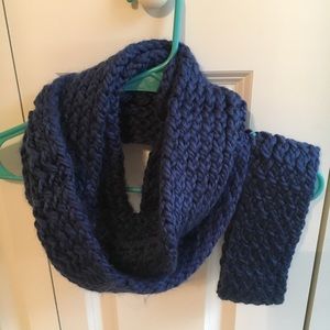 Knit Navy Scarf and Ear Warmer