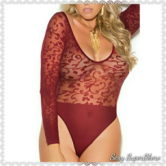 🆕PLUS Burgundy Burnout Sexy Sheer Lingerie Set - Picture 3 of 6