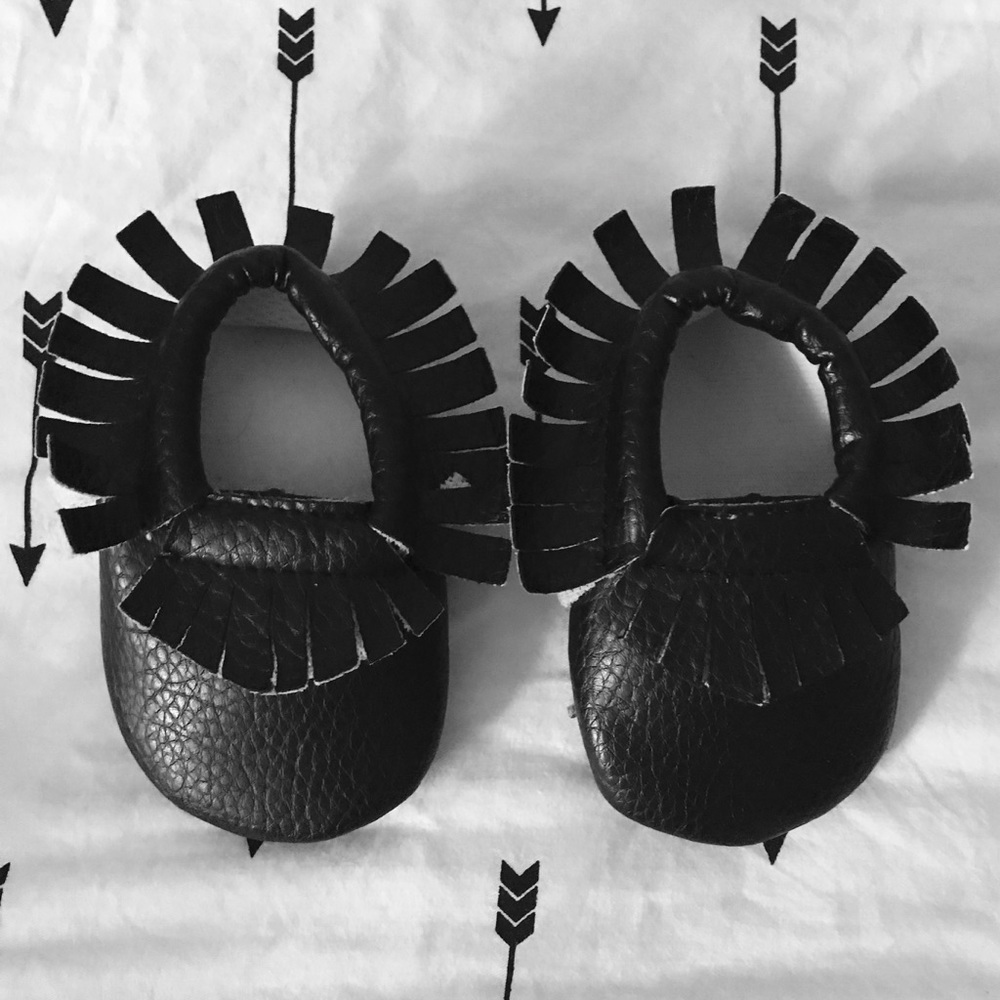 Black Baby Moccasins Size 1, Faux Leather Moccs