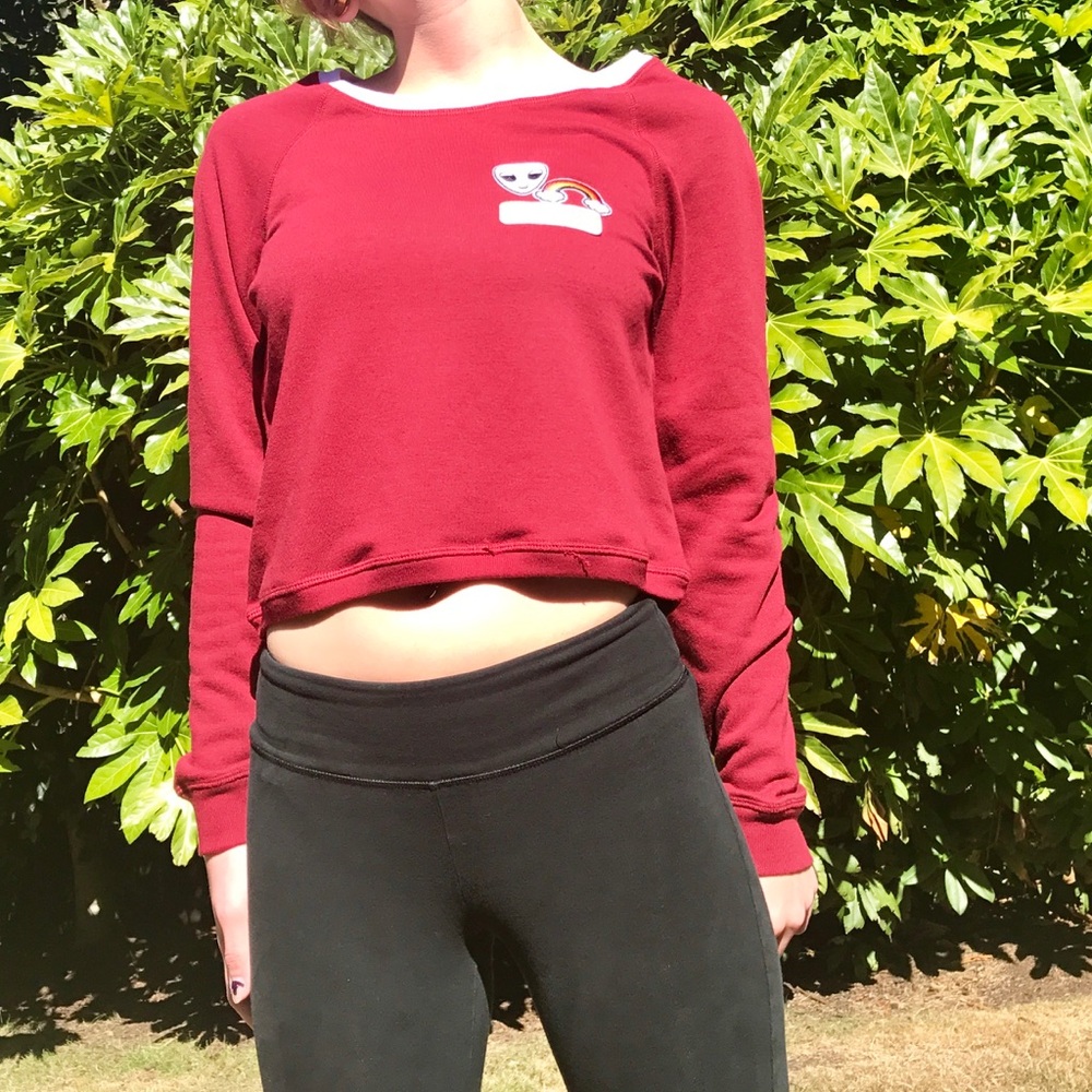 Good Vibes Rainbow &Alien Patch Cropped Sweatshirt