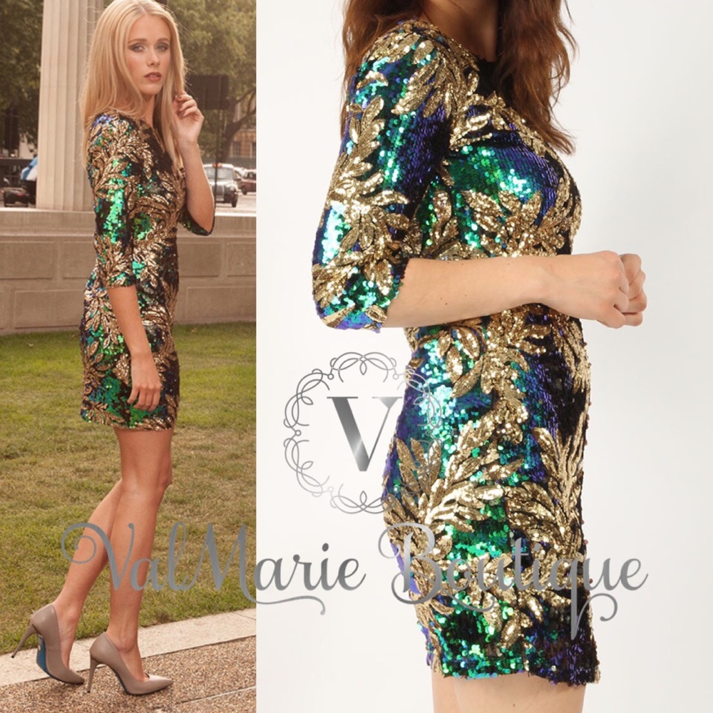 🔥FINAL PRICE🔥Gold Leaf Sequin Bodycon Dress - Picture 2 of 7