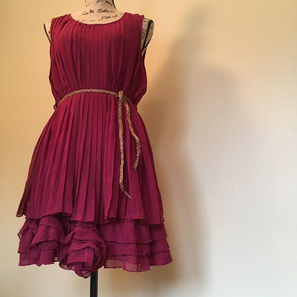Pleated Maroon Swing Dress