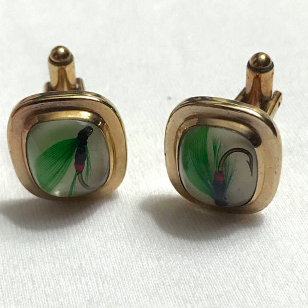 Vintage Cufflinks Fly Fishing 12k Gold Filled