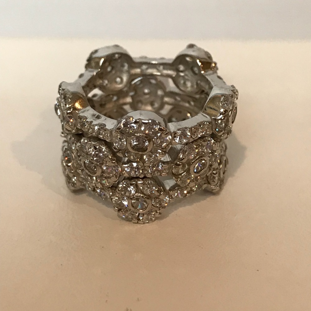 3 stack silver rhodium ring with cubic zirconia