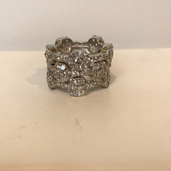 3 stack silver rhodium ring with cubic zirconia - Picture 2 of 5