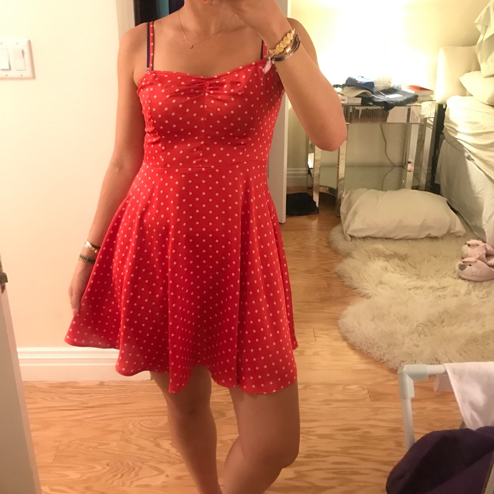 Silky red polka dot dress