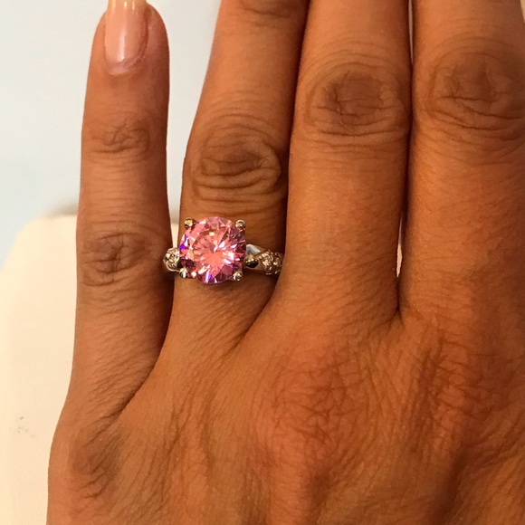 Silver rhodium ring with pink cubic zirconia - Picture 3 of 6