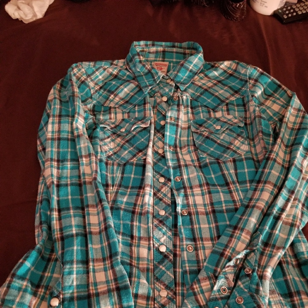 True Religion women plaid long sleeve shirt