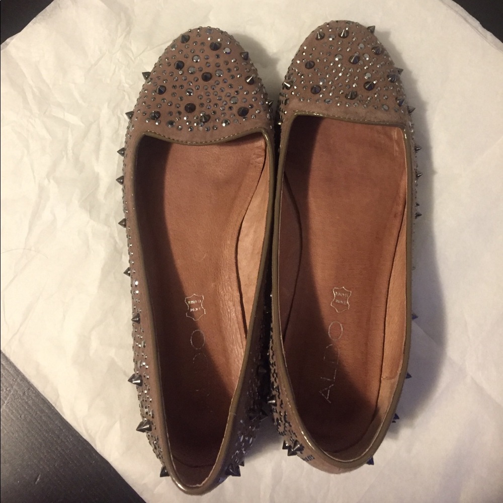 ALDO taupe spike studded flats