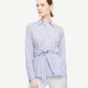 ANN TAYLOR Striped Cinch-Waist Poplin Top