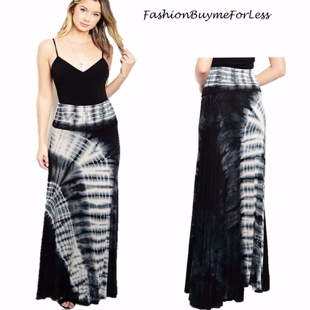 Gypsy Tie Dye Wide Flared Jersey Maxi Long Skirt