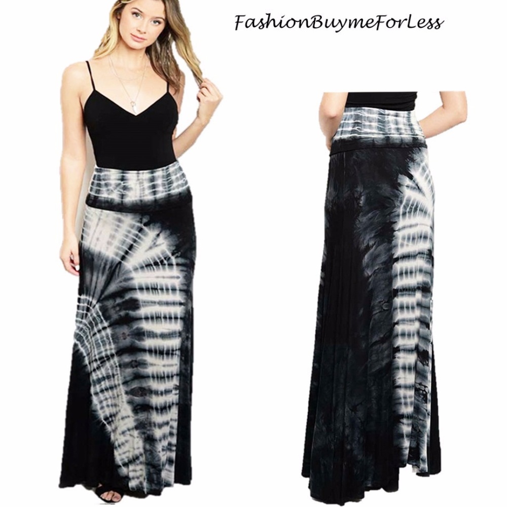 Gypsy Tie Dye Wide Flared Jersey Maxi Long Skirt - Picture 6 of 6