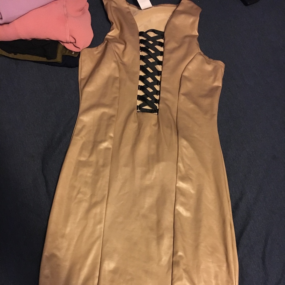 Faux leather sexy dress lace up chest